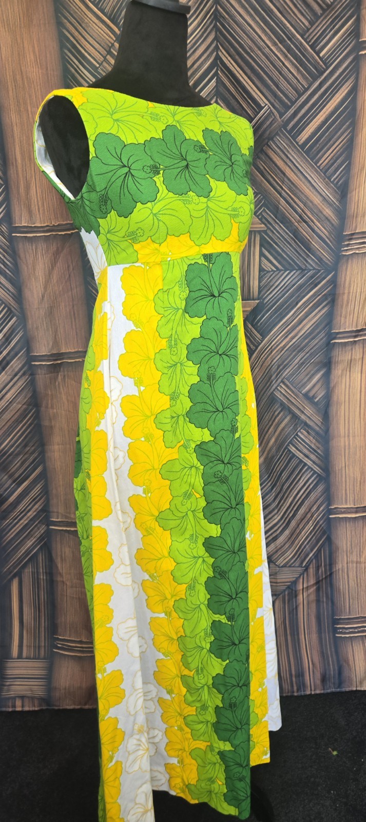 Vintage Ui-maikai Hawaiian Barkcloth Aloha Maxi Dress w6062