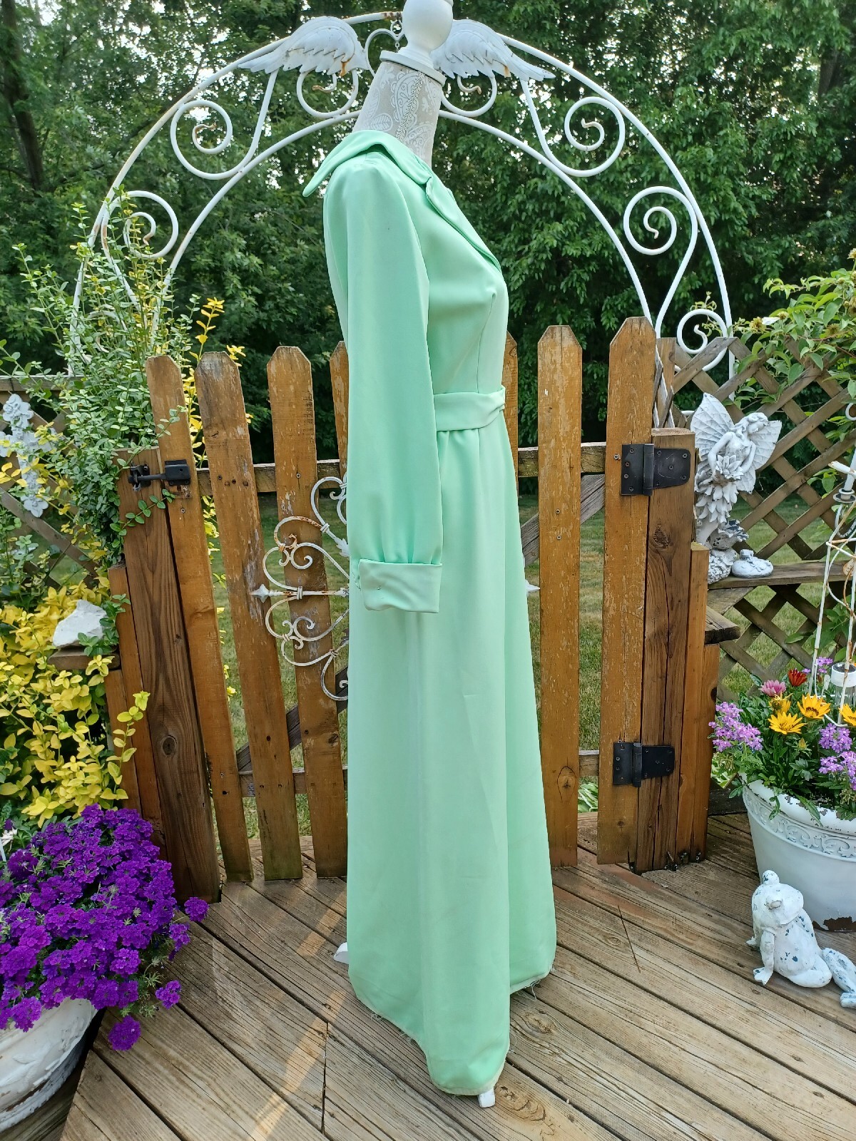 True Vtg Mid-century 1960s 1970s Long Formal Dress Mint Green MCM Mod Maxi 11/12