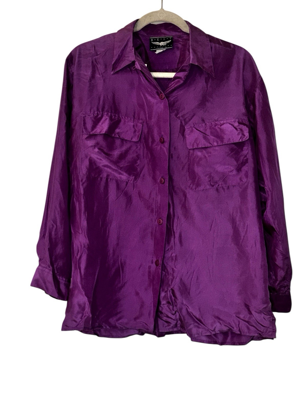 Vintage Best American Clothing Co 100% Silk Long Sleeve Blouse M 90s Purple NWT