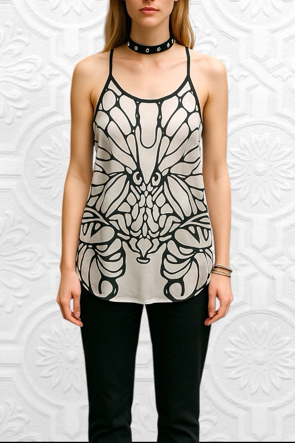 Butterfly Print Cami Top Monochrome Graphic Blouse Y2K Statement Summer Strappy