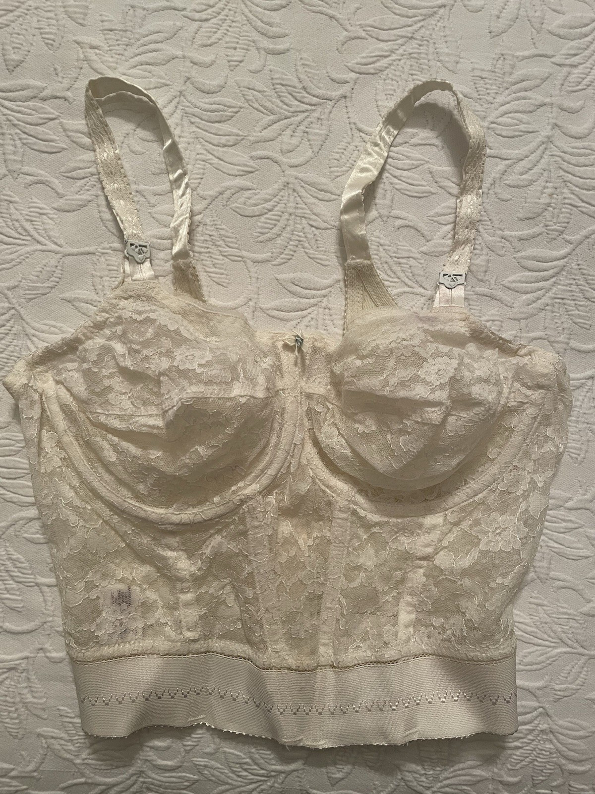 Vintage Rondeau original Lilyette bra 38 / 39 C Long line ivory lace Corset #679