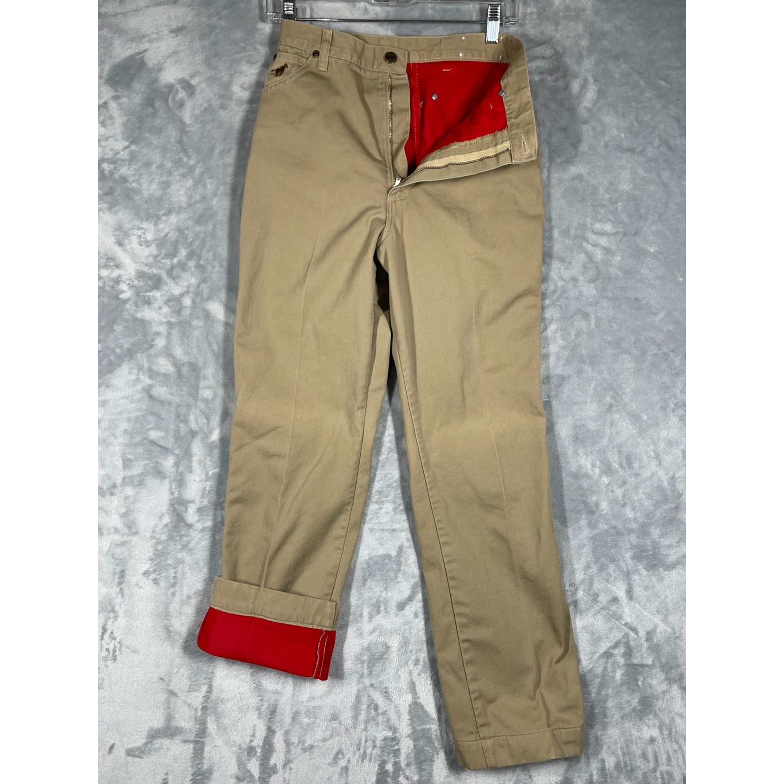 Vintage Wrangler Junior Fit Flannel Lined Pants Tan Khaki Size 11 Made in USA