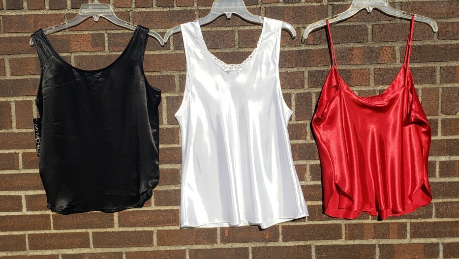 Lot of Three Vintage Satin Camisole Slip Tops Size Large Red White Black NEW
