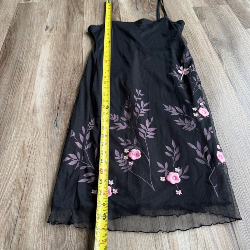Vintage 90s Black Mesh Floral Embroidered Slip Dress Medium Bonkers Clothing Co