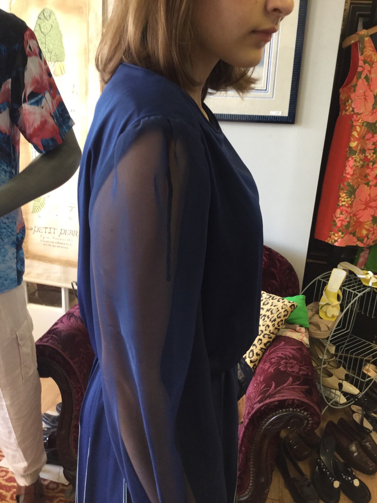 VINTAGE 1980’S RICCARDO BLUE Pleated DRESS Size Medium