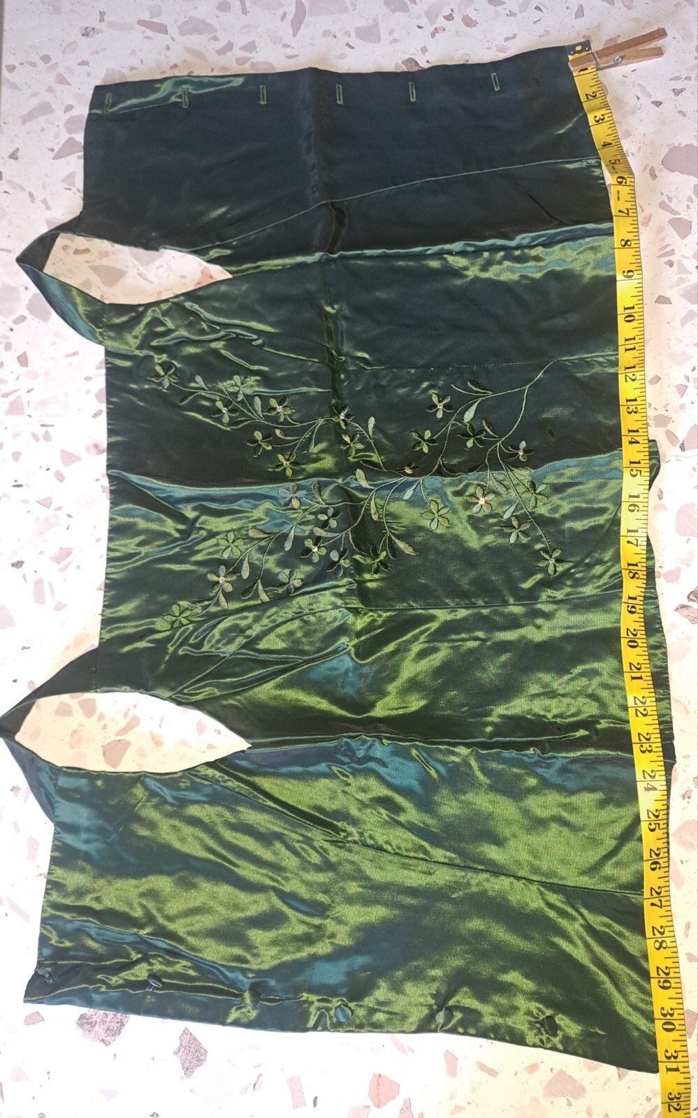 Vtg Jessica McClintock Crop Top 8 Green Satin 90s Y2K Rhinestones Embroidery