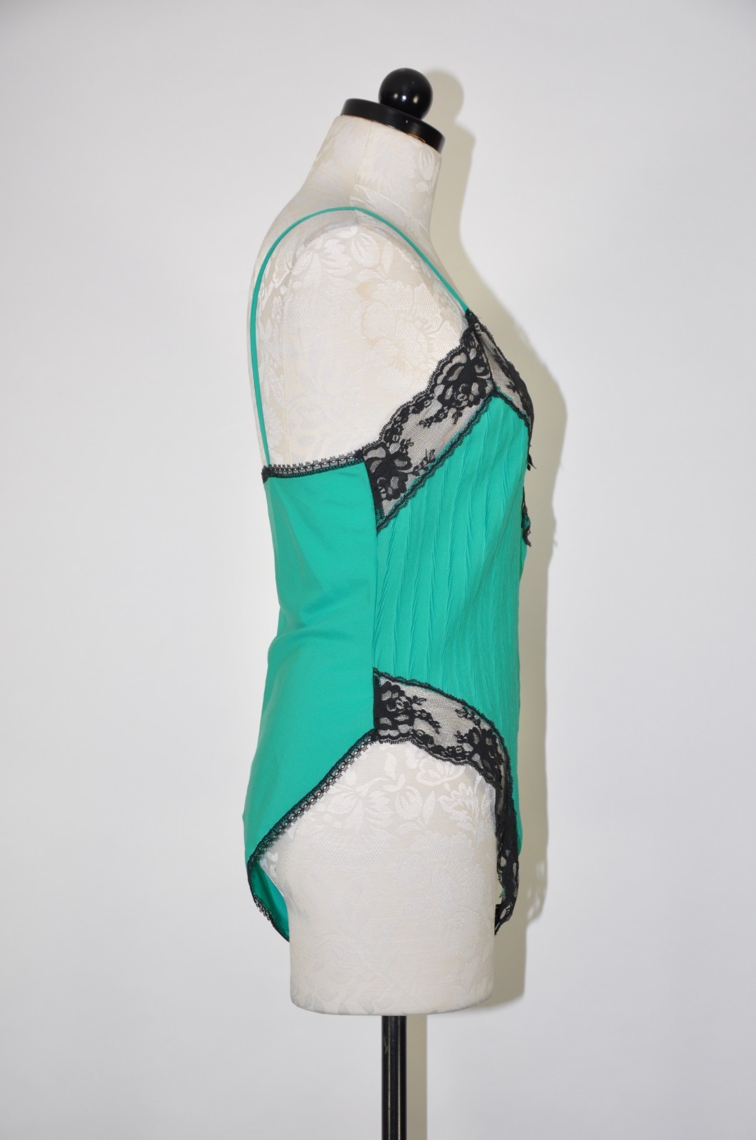 80s Emerald Green Lace Backless One Piece Teddy Lingerie Bodysuit Women S M