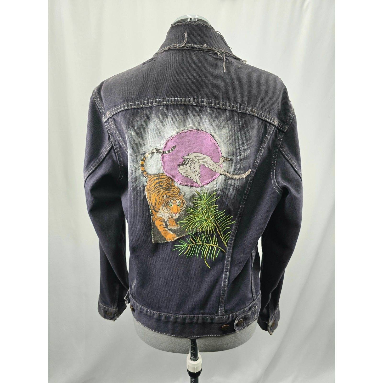 Custom Distressed Denim Levis Trucker Jacket Jean 90s Grunge Patchwork Painted