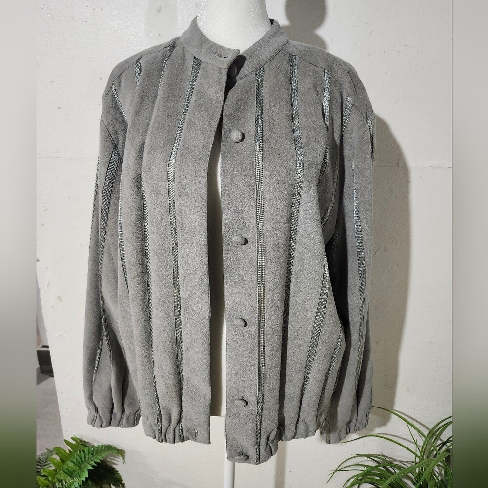 Vintage St. Croix Knits Gray Women’s Button Jacket Size Large. Stripe design.