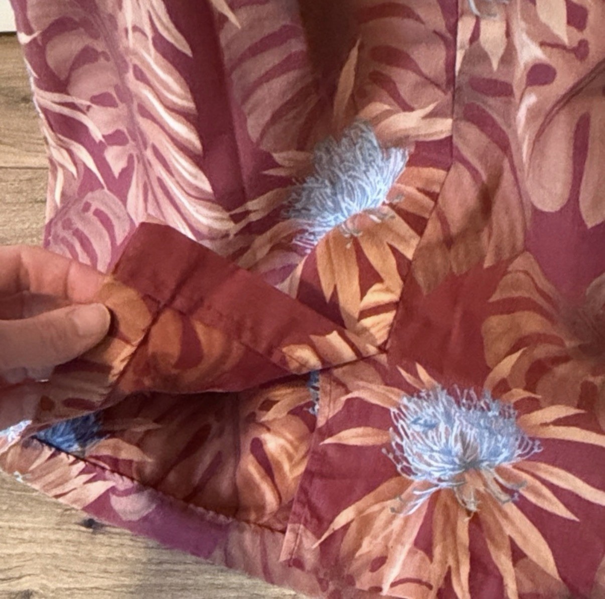 Reyn Spooner vintage Hawaiian Floral Dress S Burgundy Blue Cotton Polyester