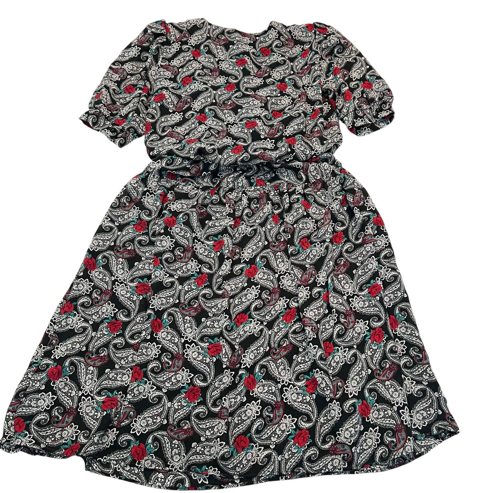 Vintage Perceptions Union Made Dress – Paisley Rose Print, 70s/80s Boho Midi