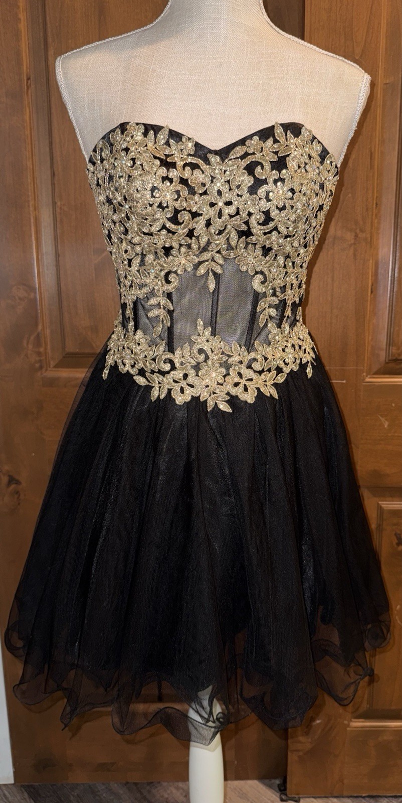 Blondie Nites Mini Dress 1 Gold Black Goth Corcet Lace Y2K 90s Prom Floral Short