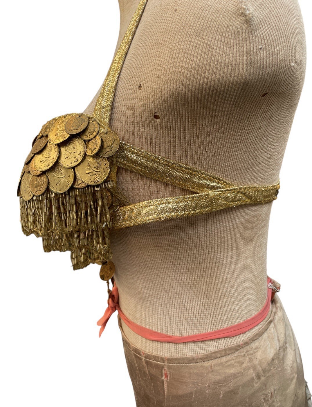 1950s Gold Lame Burlesque / Belly Dancer Coin Bra Size 34~36