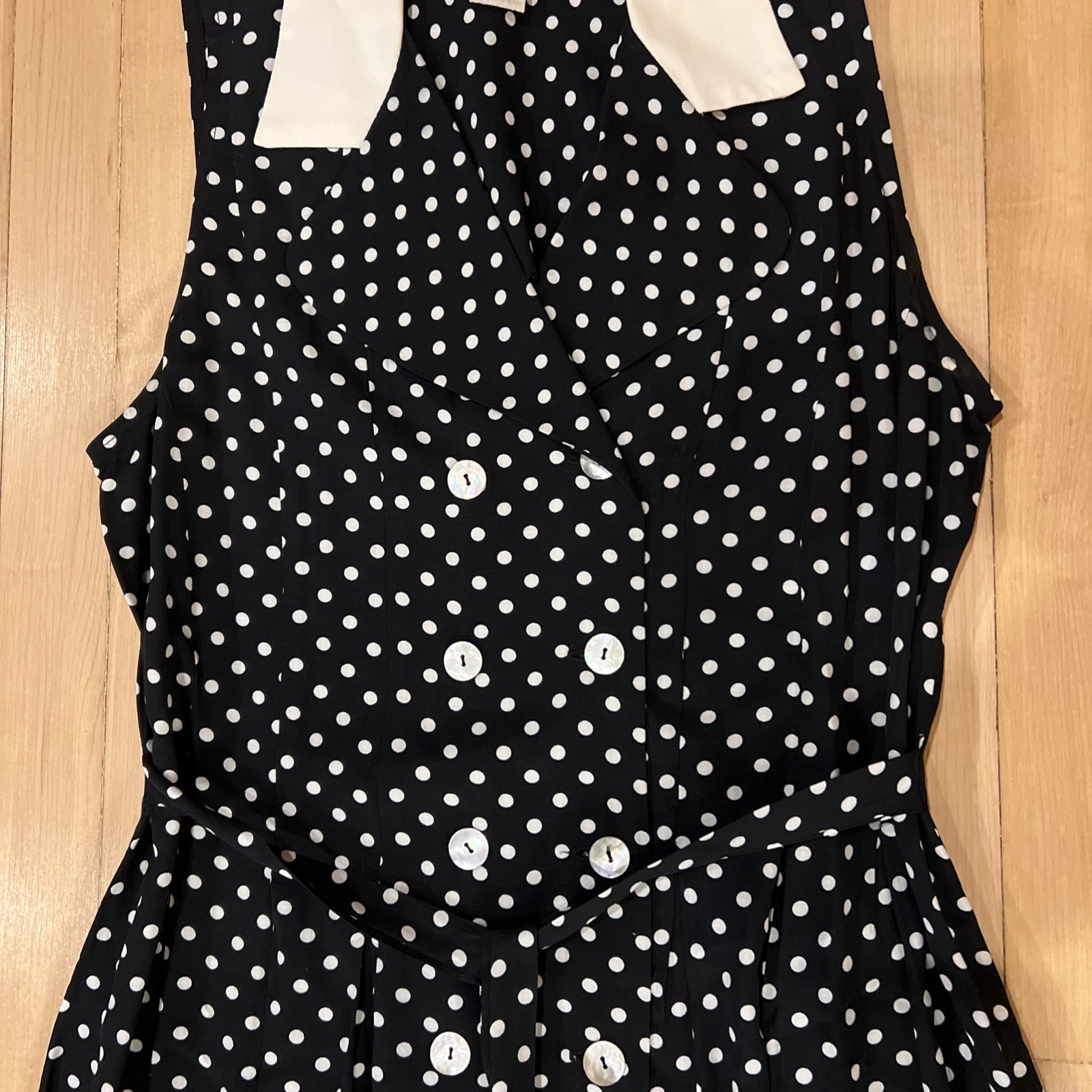 J.B.S. Ltd Black White Polka Dot Vtg Dress White Sailor Collar Sleeveless Sz 10