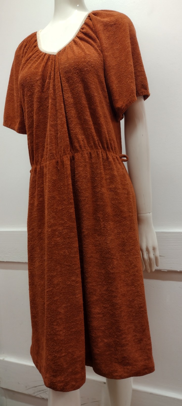 1970s Dress Terry Terra Cotta Brick Shirt Pullover 1980s Cafeteria Style M/L