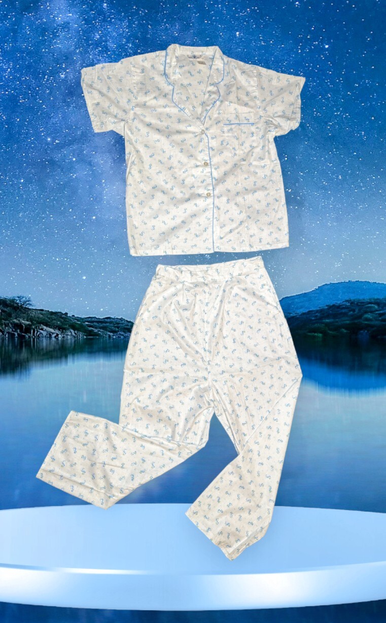 1950’s NWT SCHRANKS Dead Stock Blue FLORAL 2 Piece 3 Way Pajama Set Sz 38 Medium
