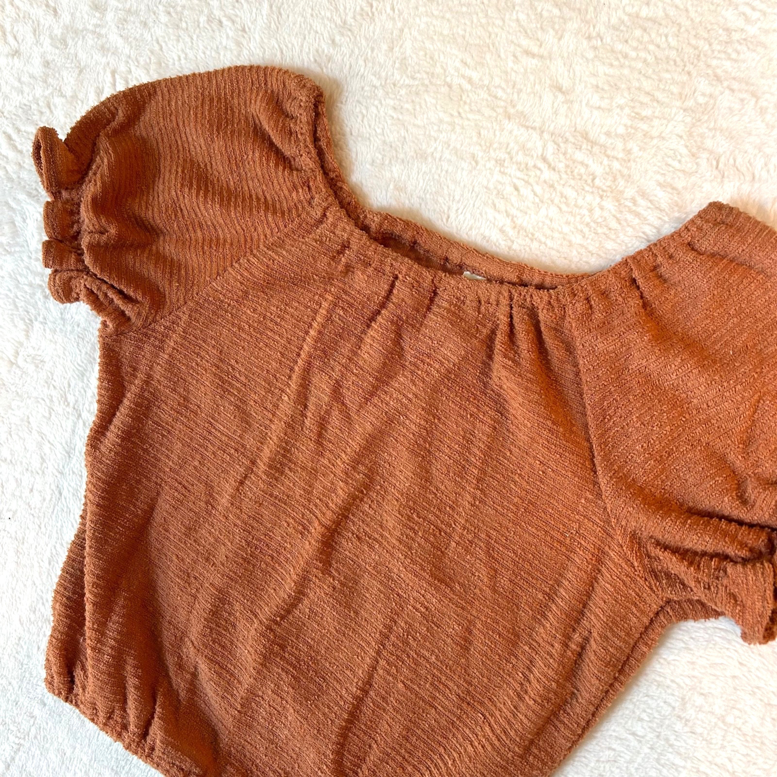 Vintage 1970s–80s Rust Cottagecore Prairie Peasant Puff Sleeve Crop Top Womens M