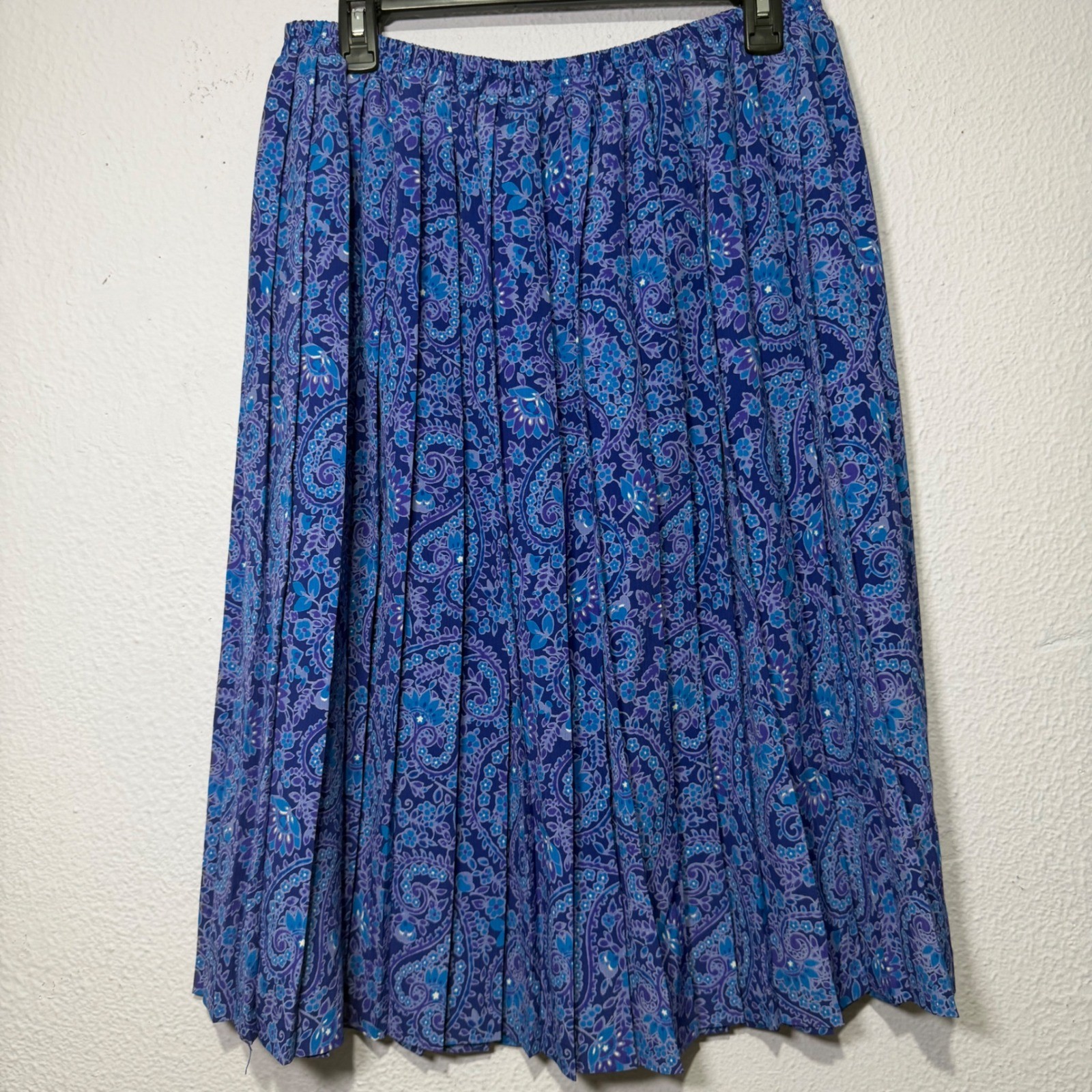 Leslie Fay Midi Pleated Paisley Skirt 18WP Blue Womens 80s Vintage Classic
