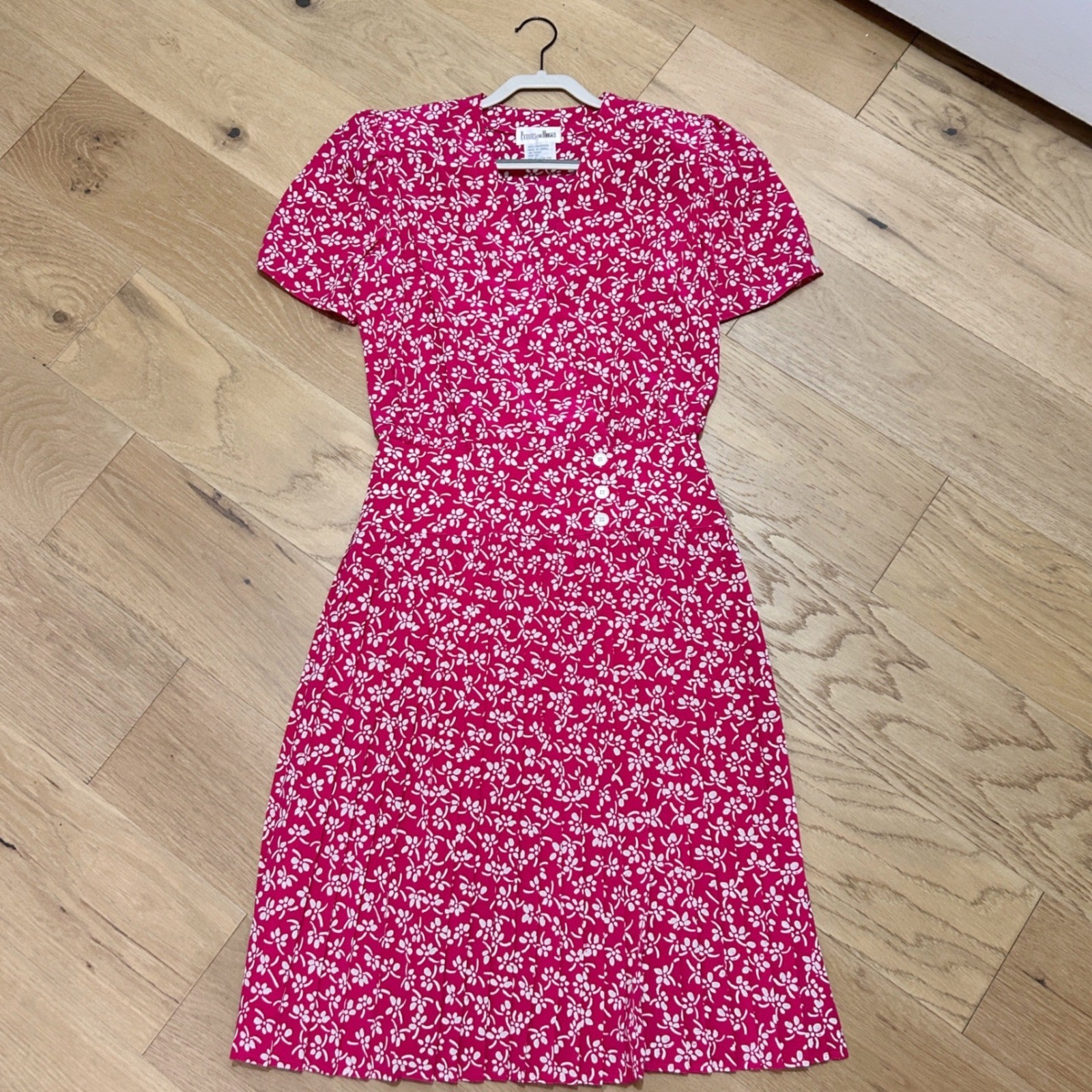Wms Vintage 90s Midi Dress Pink Floral Faux Wrap Cottagecore Petites for Maggy