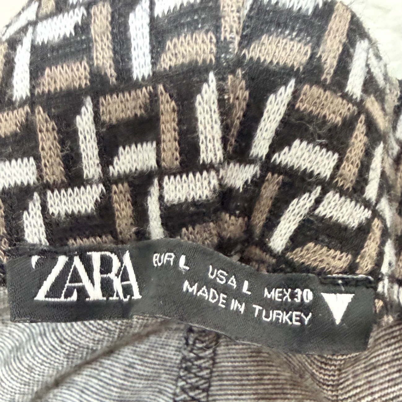 Zara Geometric Flare Pants Womens Size L Retro Knit High Rise Excellent