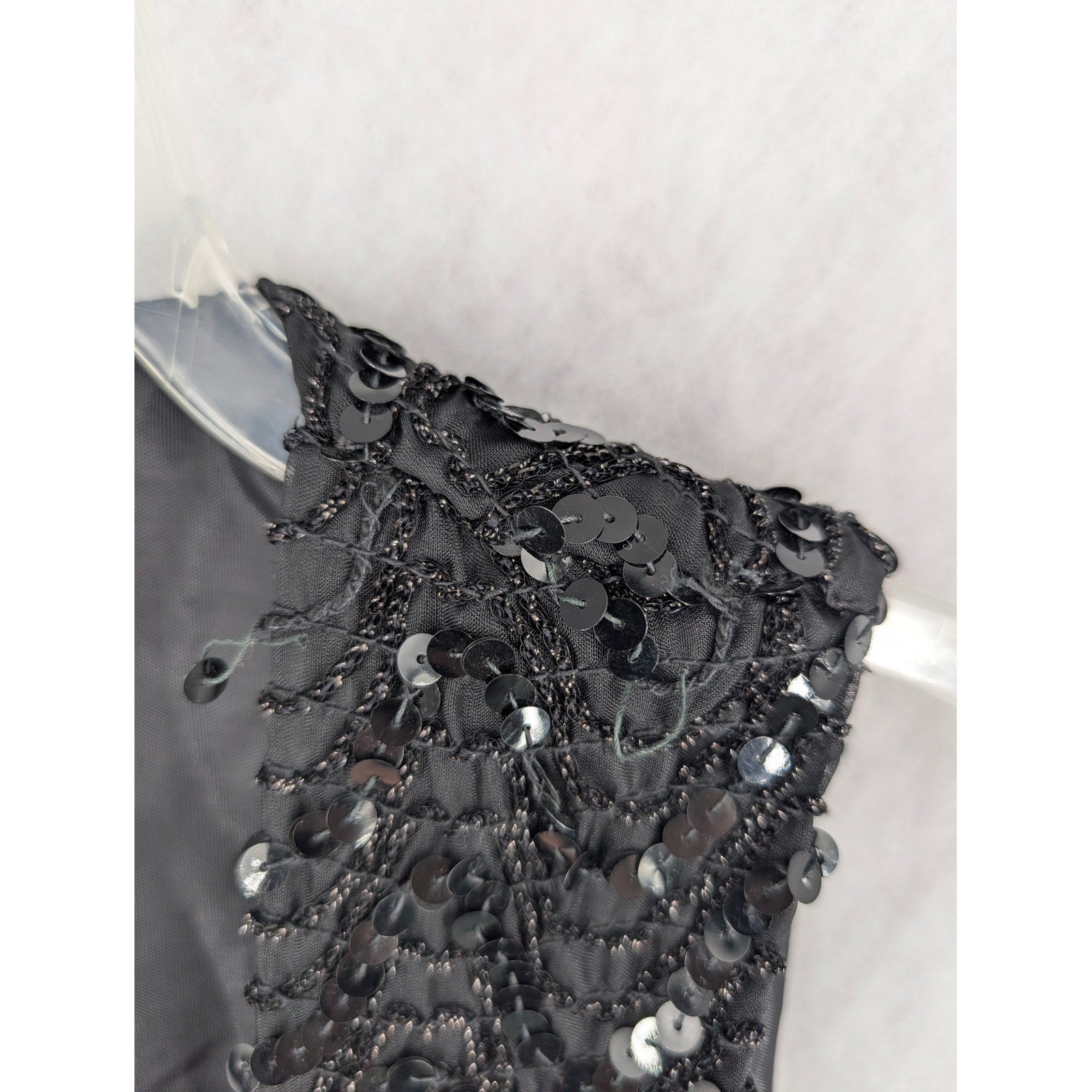 Malbe Vintage Black Sequin Cropped Vest Womens Small V-Neck Zig Zag Glam