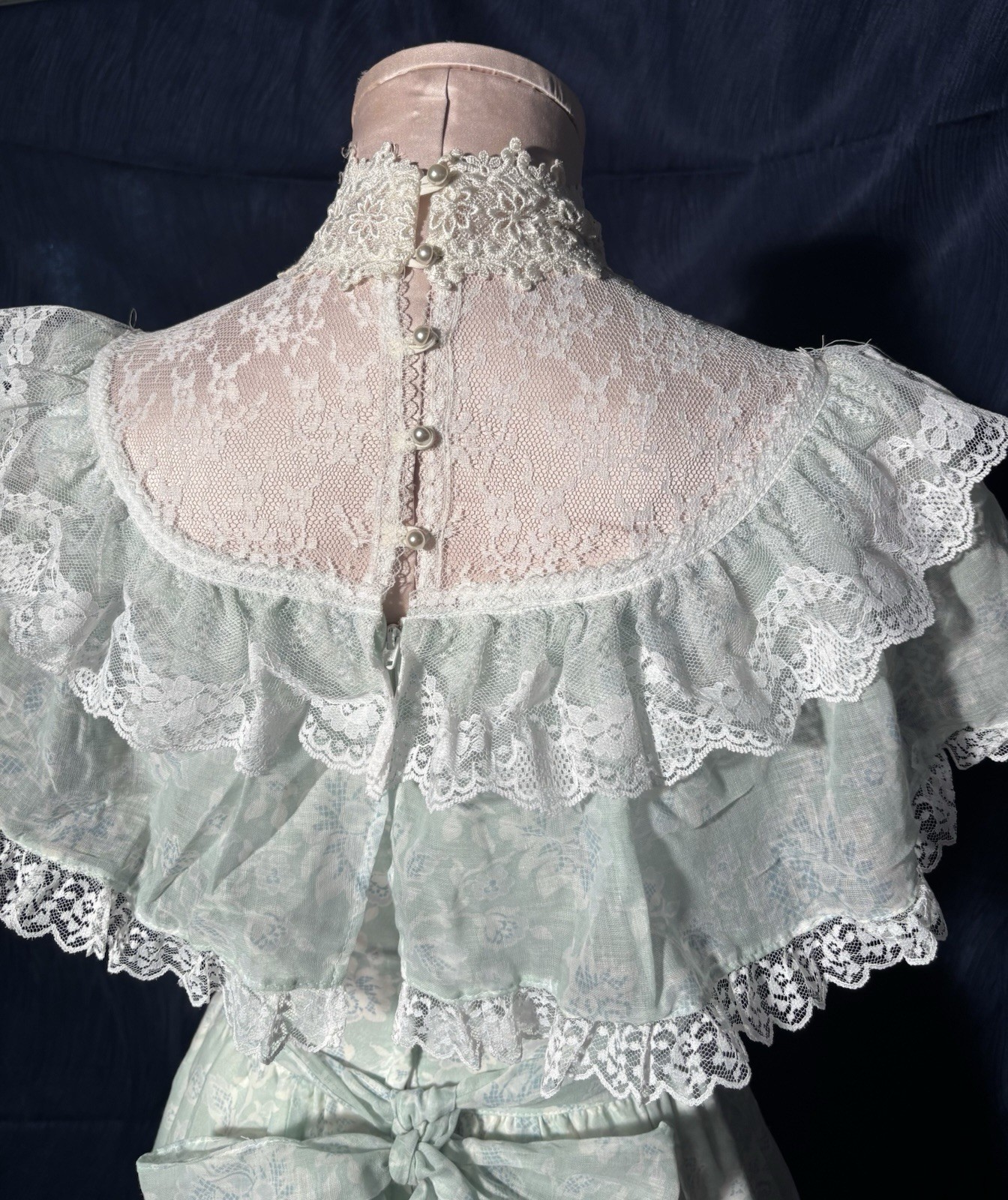 Gunne Sax by Jessica McClintock 1980s Blue Prairie Lace Ruffle Dress 5 New