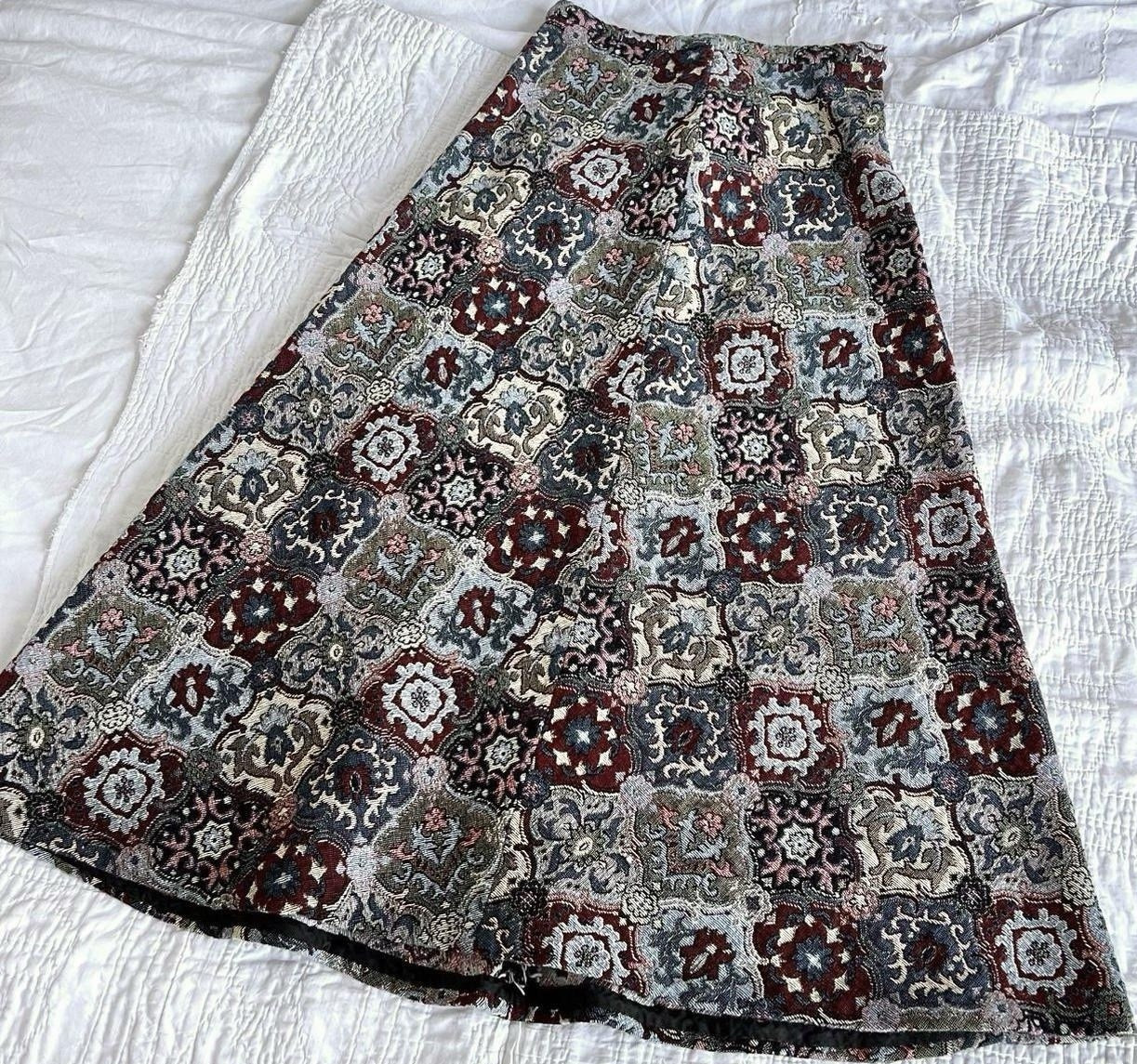Vintage Handmade Boho Geometric Tapestry Maxi Skirt 27”