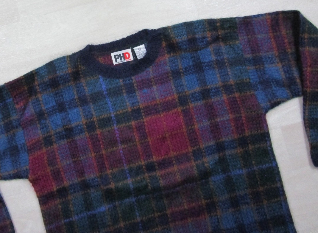 Vintage 80s Paul Harris Mohair Blend Sweater Womens (M) Shoulder Pads Plaid