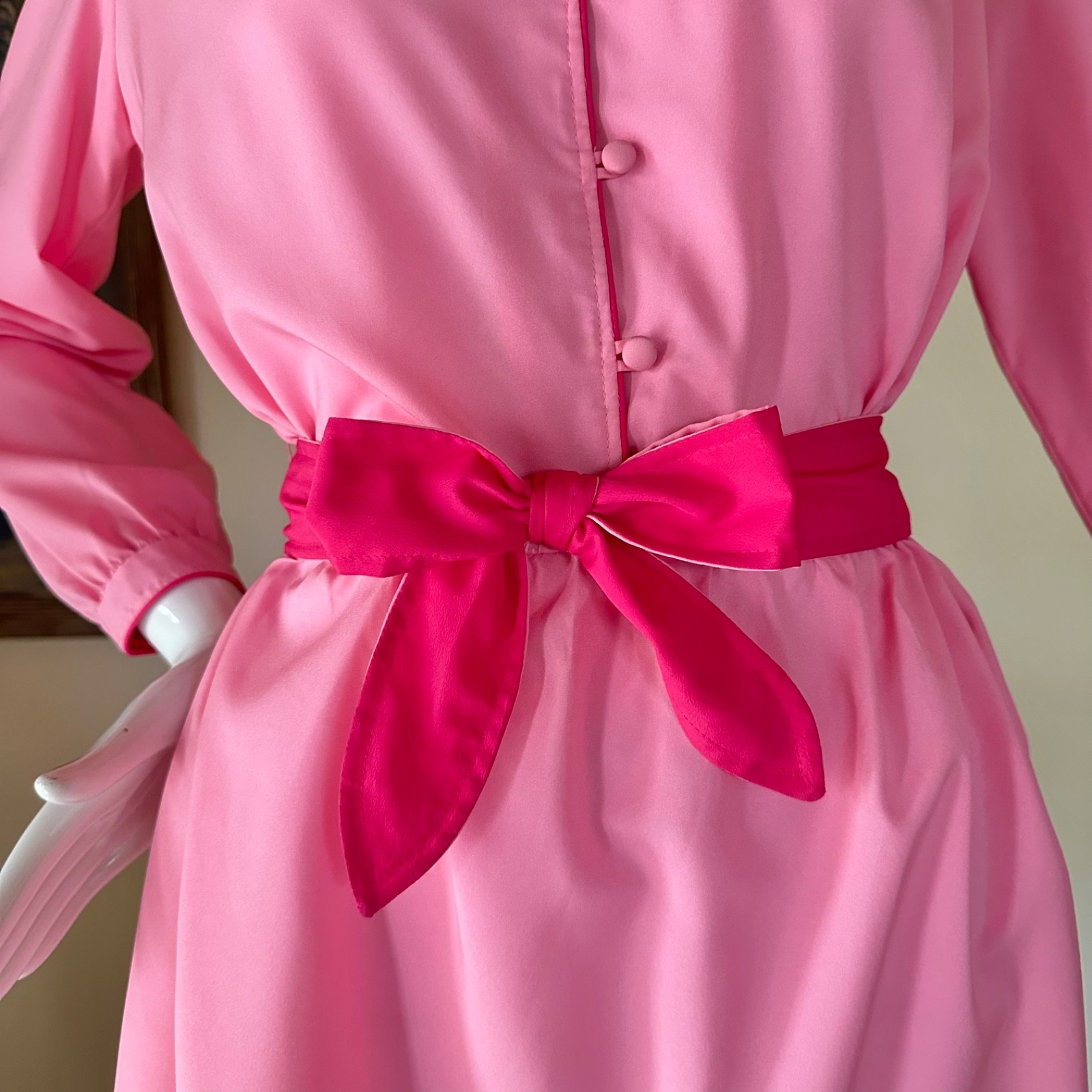 Vintage 1970s Bubblegum Pink Color Block Secretary Day Dress SATC Disco L