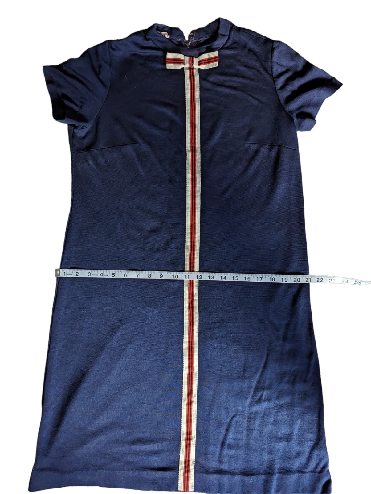 Vintage 60s Blue Gogo Mini Dress Gloria Swanson Forever Young Stripe & Bow Trim
