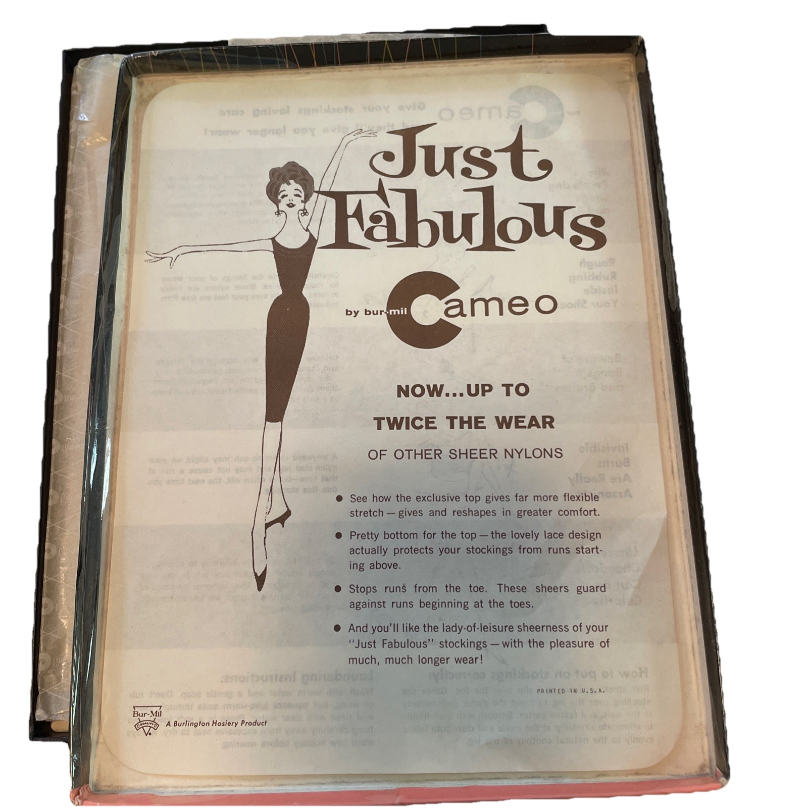 Vintage Cameo Stockings/Nylons-Rose Beige/Seamless/Thigh High for Garters (sz9s