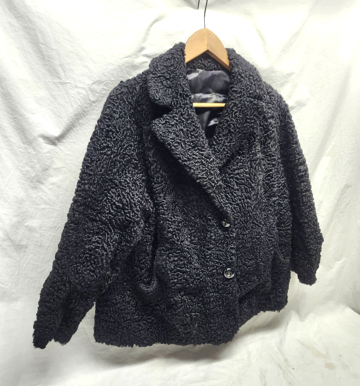 Vintage Curly Persian Lamb Wool Coat Silk Lined 40s 50s Old Money Mob Wife