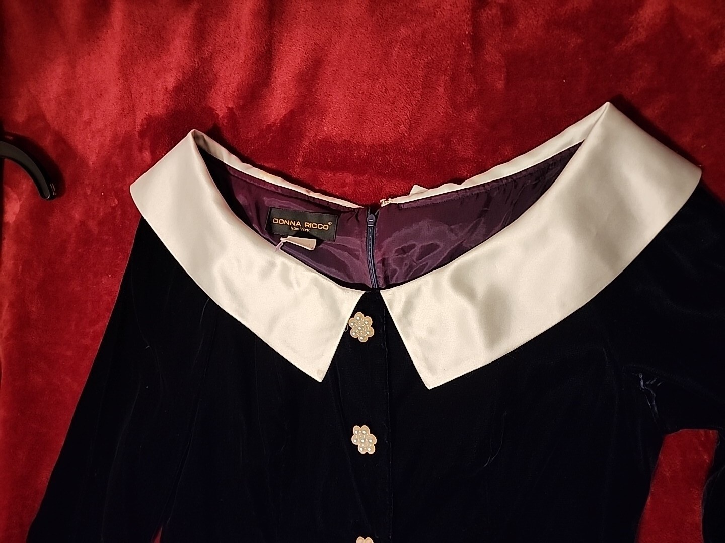 Vintage Black Velvet DONNA RICCO NEW YORK DRESS Size 14 Made In The USA