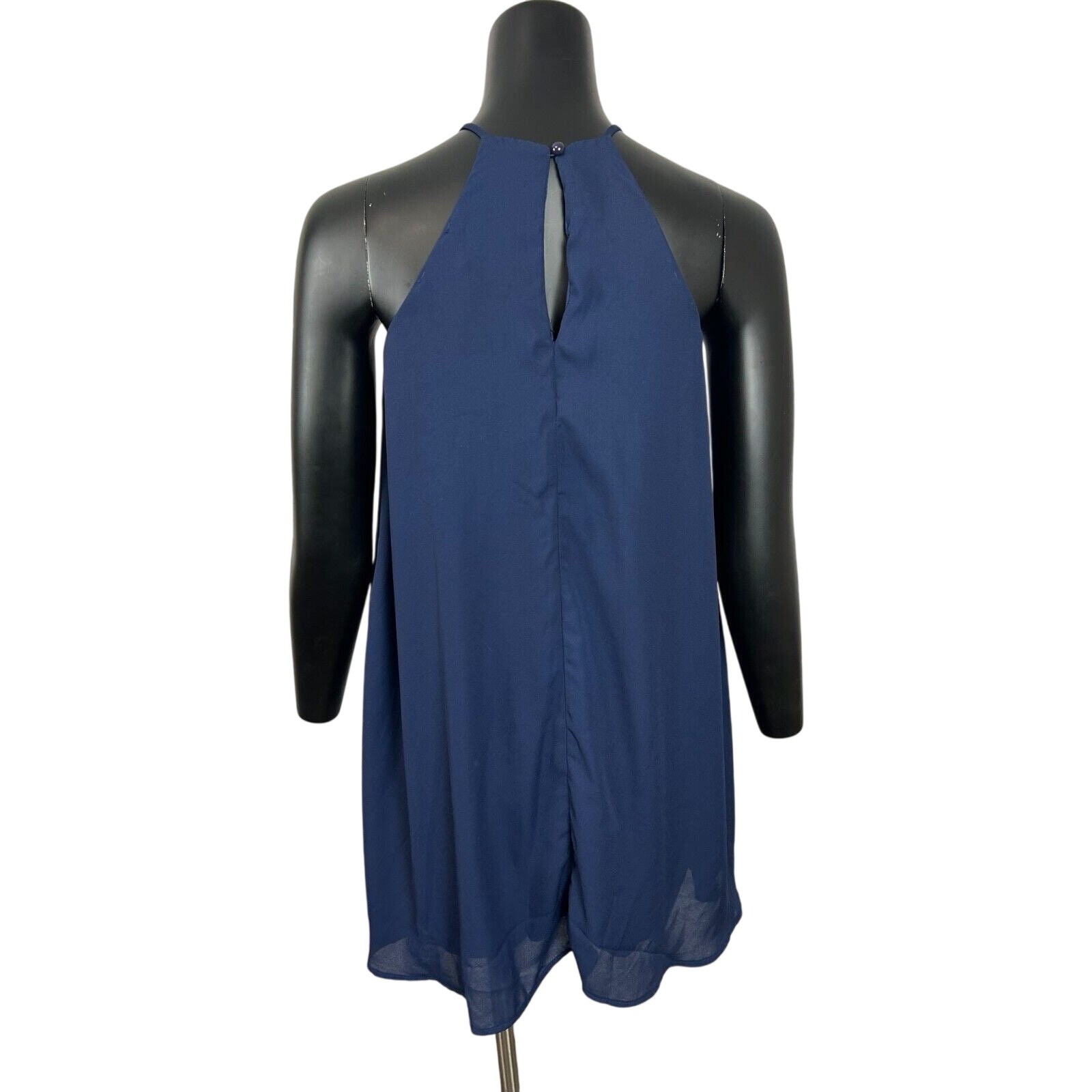 Charlotte Russe Blue Pleated High Halter Neck Dress Vtg 90s Y2K Women’s Sz S