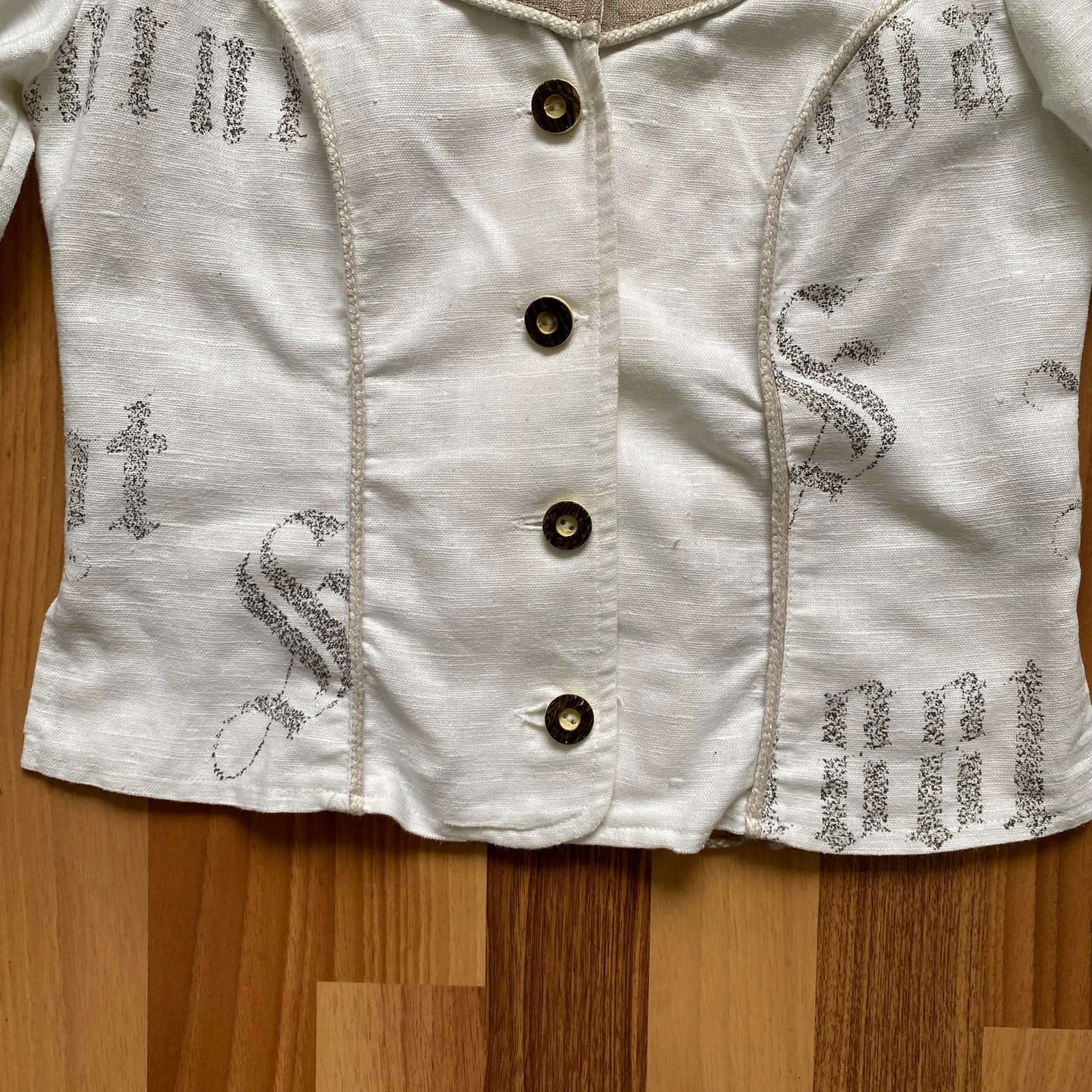 Vintage German Linen Puff Sleeves Blouse Button Front Corset Cottagecore Folk 34