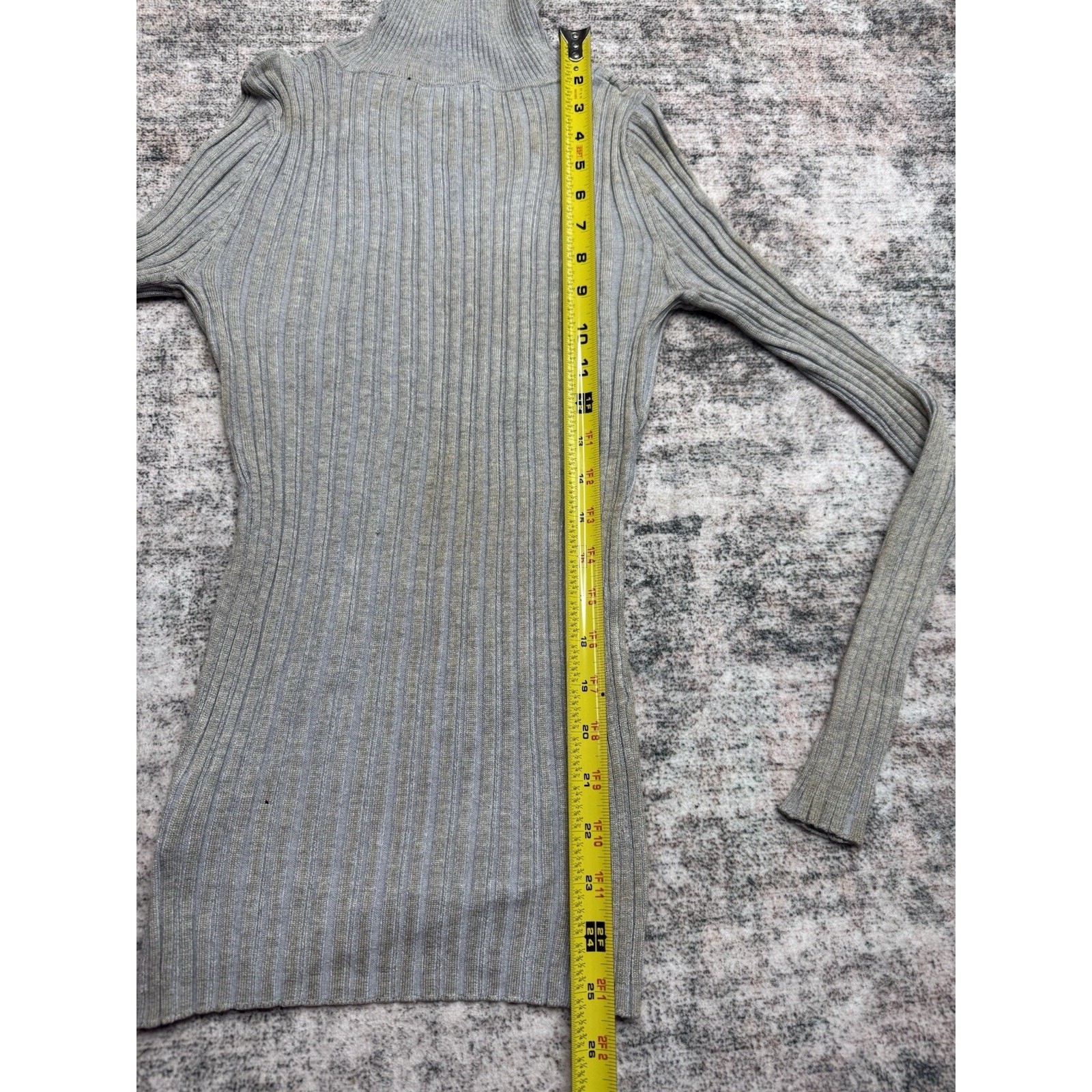 Y2K Vintage Turtleneck Sweater Sz M Grey Gold Rib Knit Pullover Gilmore Girls