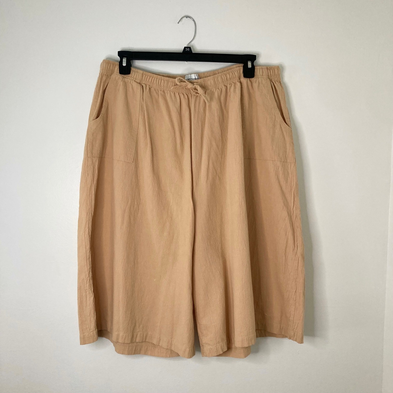 VTG CW Classics Peach Cotton Wide Leg Culottes Shorts Plus 3X Drawstring Boho