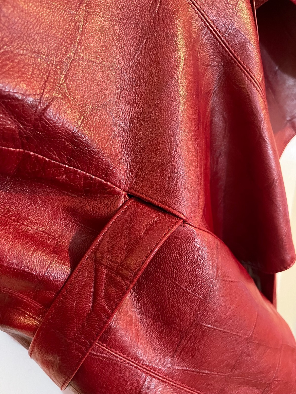 Noviello Bloom Vintage Red Leather Jacket Croc-Embossed Wrap Belt Size 4 Women’s