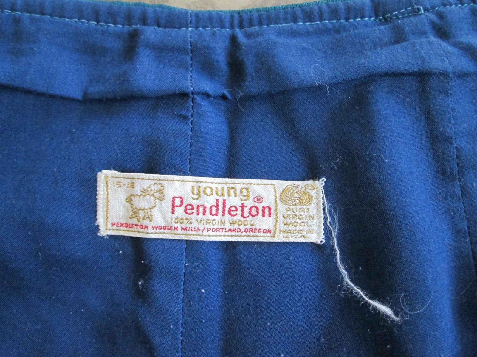 Vintage Young Pendleton Wool Pants 15-16 32×28 High Rise Virgin Wool Teal Blue