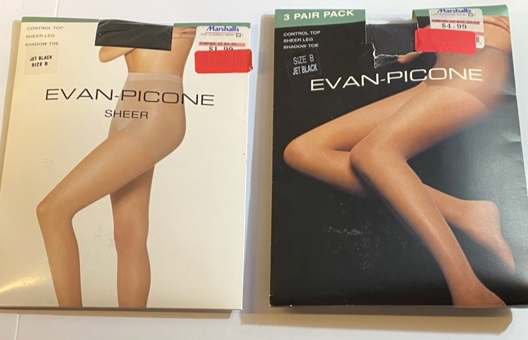 Vintage Woman’s Pantyhose Evan-Picone 4 Pairs Size B Jet Black Control Top NOS