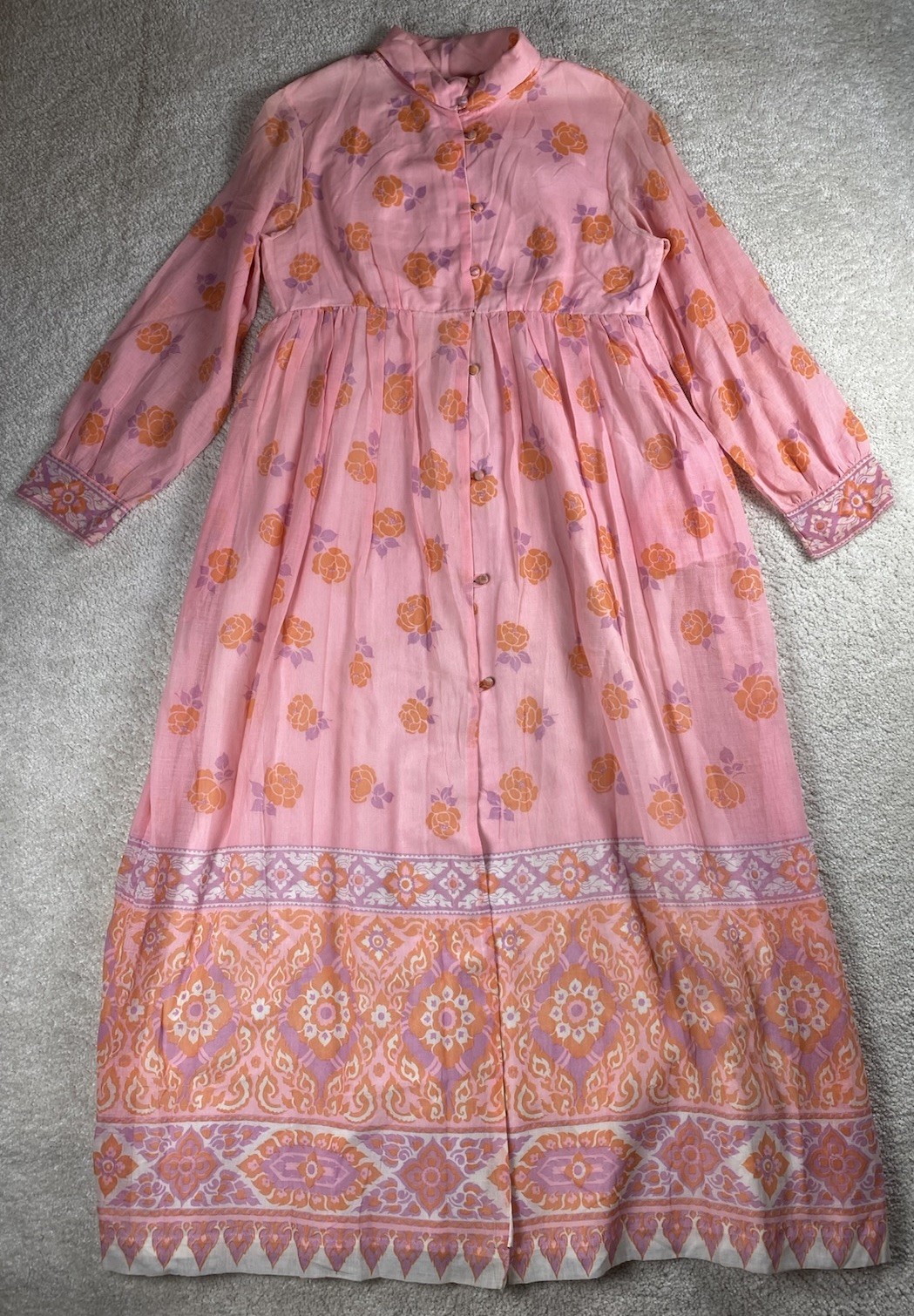 VTG Gilligan O’Malley Nightgown Robe M High Neck Long Sleeves Pink Floral Cotton