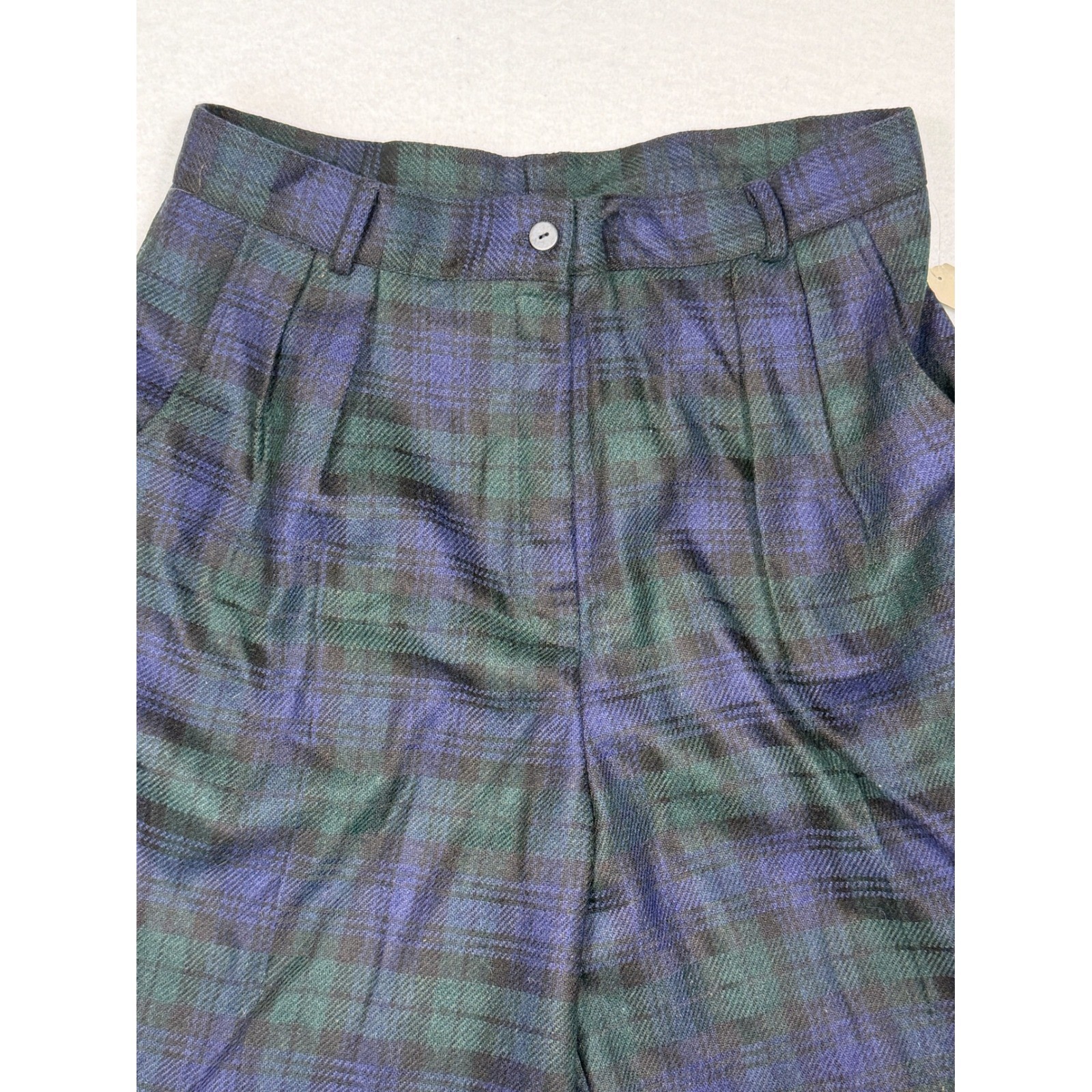 Savannah VTG Plaid Wool Blend Shorts Womens 14 Blue Green High Waisted USA NEW