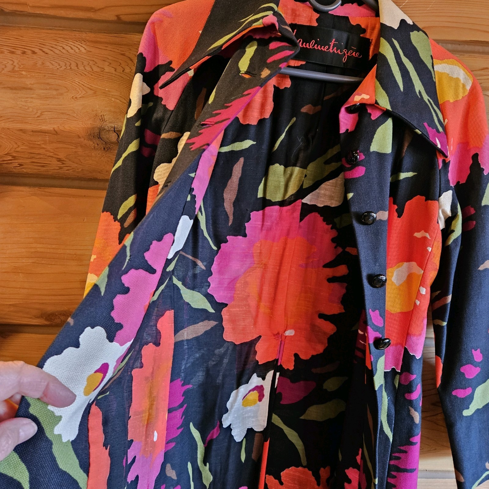 VINTAGE PAULINE TRIGERE MATCHING JACKET AND DRESS BLACK BRIGHT FLORAL SIZE 12