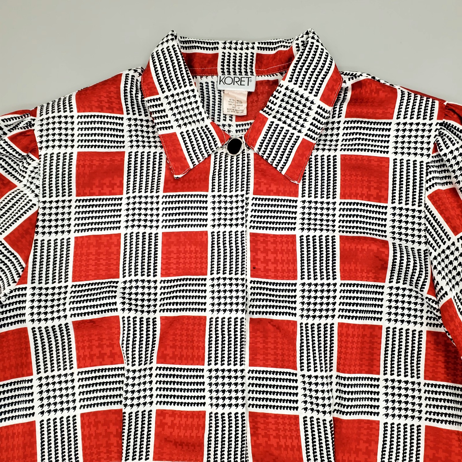 80s Koret Blouse Geometric Secretary Retro Bold Plaid Print Red Buttondown