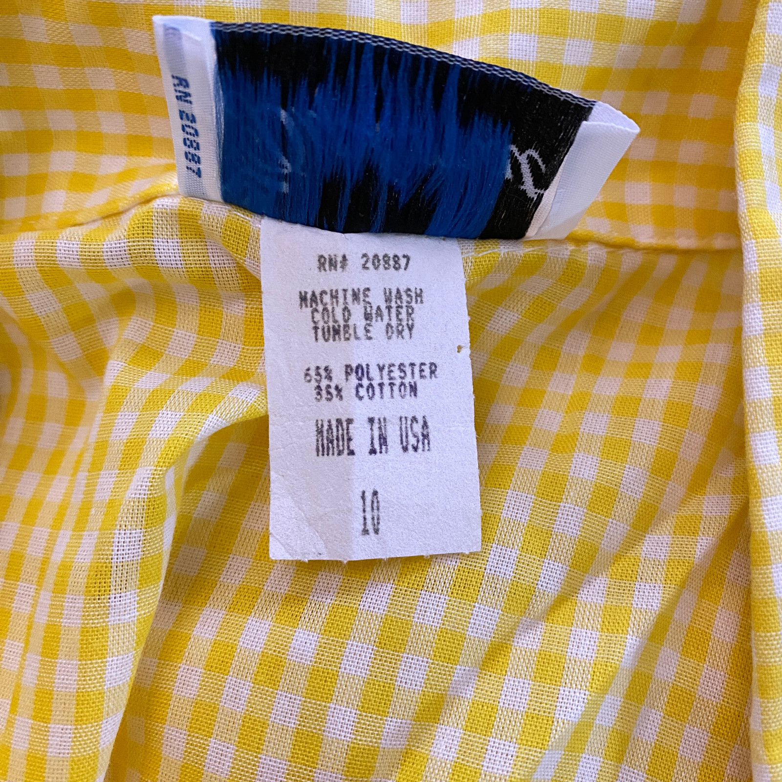 Lady Diplomat Yellow Gingham Blouse sz 10 Cottagecore Picnic VINTAGE EB54