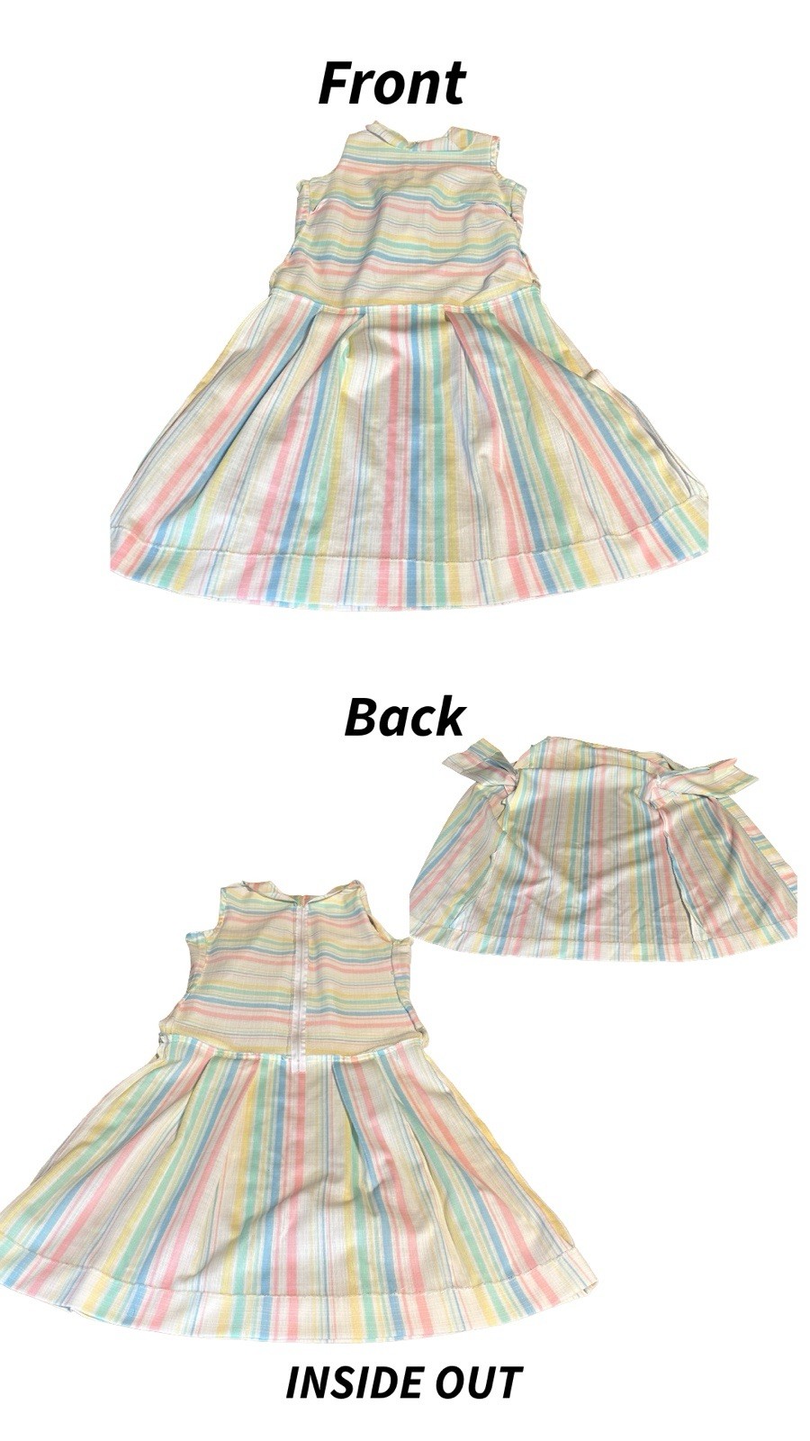 VINTAGE CIRCA 1970’S WHITE W/PASTEL STRIPES DROP WAIST DRESS SET SZ APPX MED