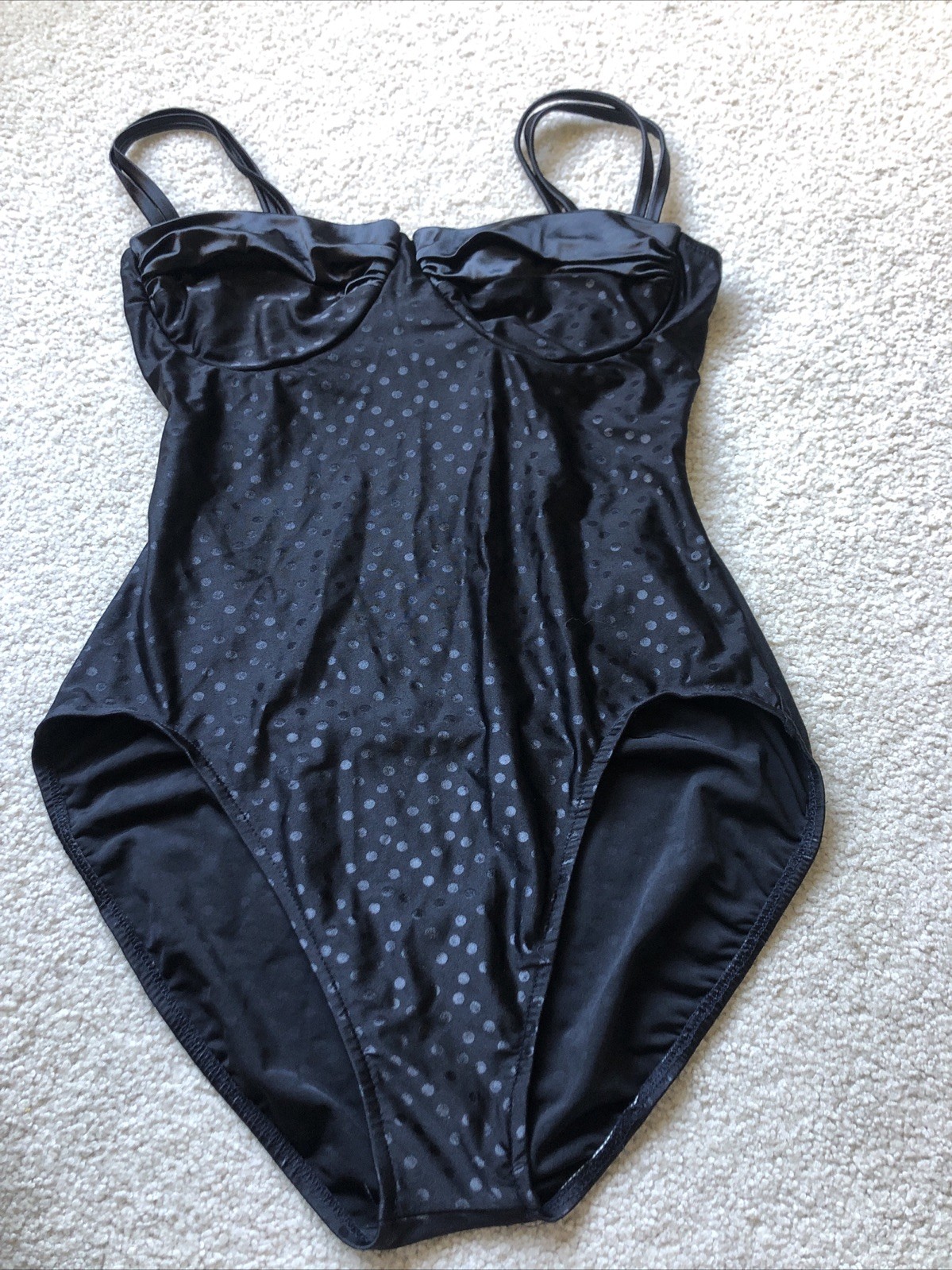 Vintage Swimsuit Pin-up Polka Dot Black Bodysuit Festival USA Union Made Size 14