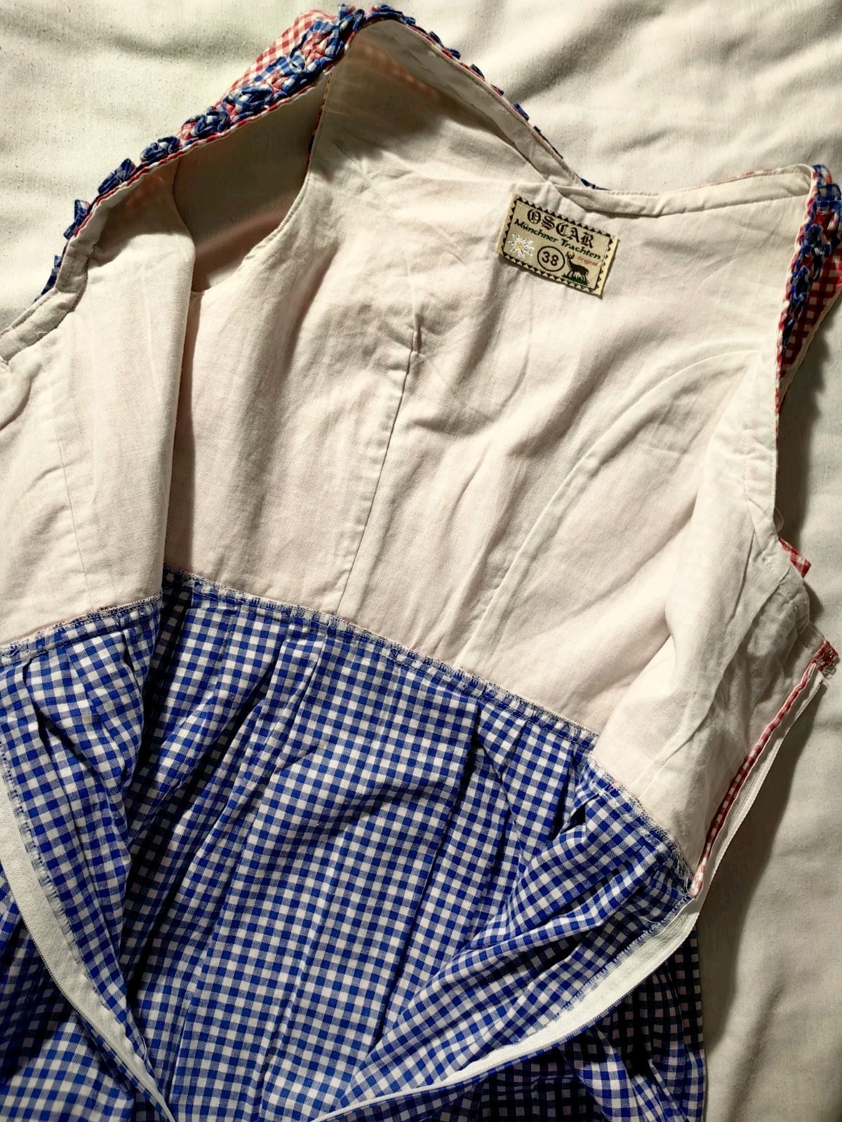 OSCAR Munchner Bavaria Trachten Authentic German Dress38 Cotton Zipper Plaid Tag