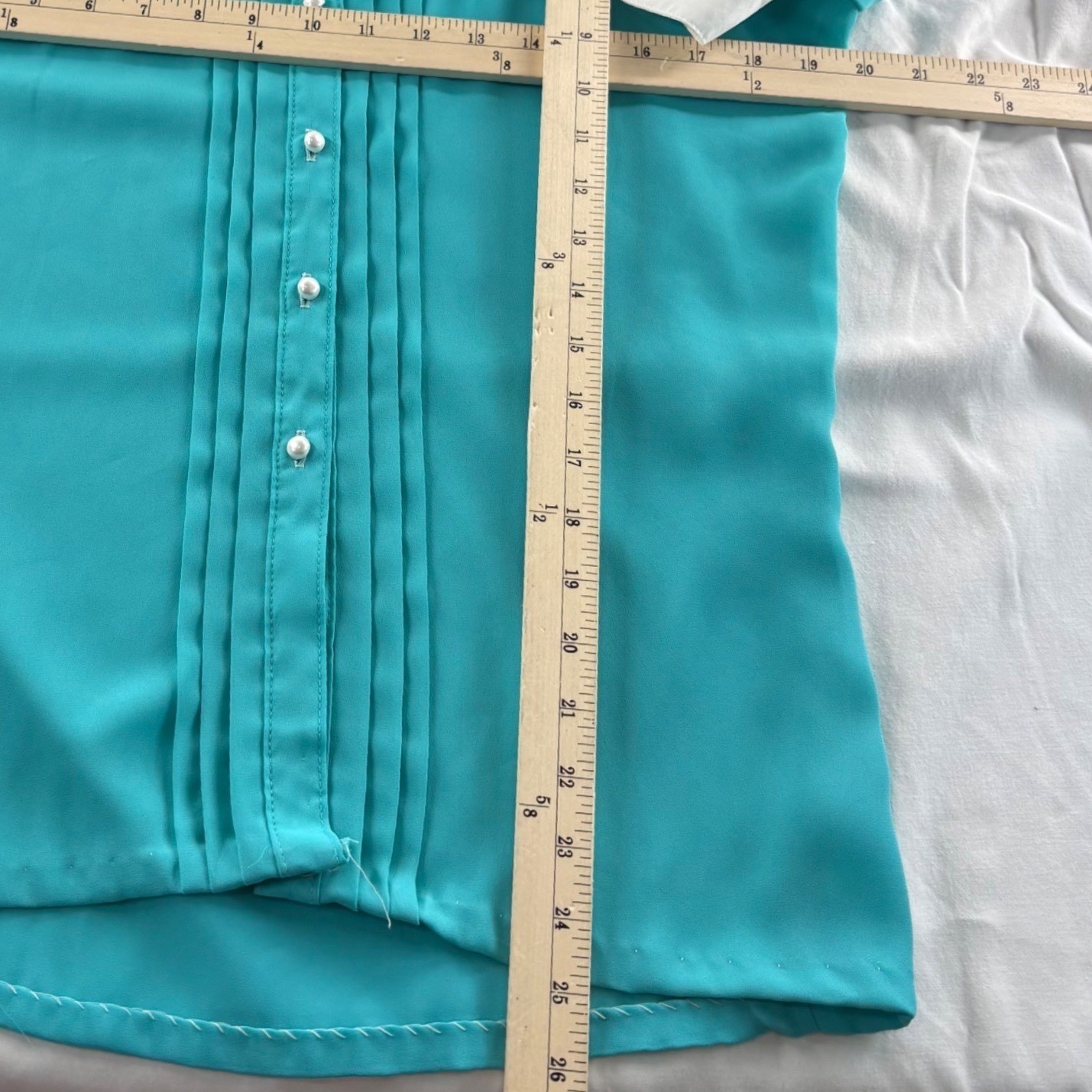 Vintage Sweetbriar Teal Tuxedo Pleated Blouse Pearl Button Contrast Cuff Size 10