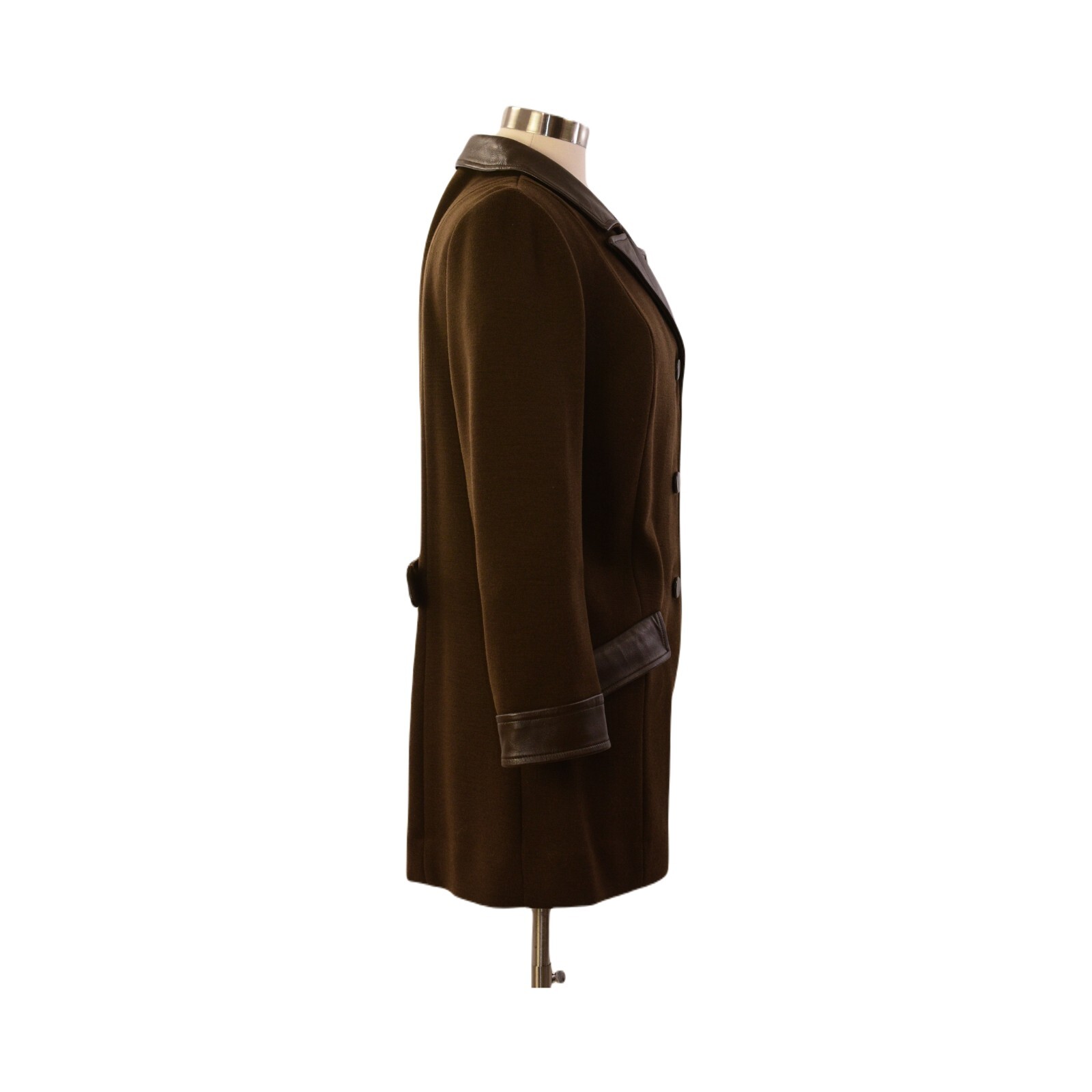 Butte Knit Chocolate Brown Wool & Leather Trim Jacket 70s Vintage Womens M/L